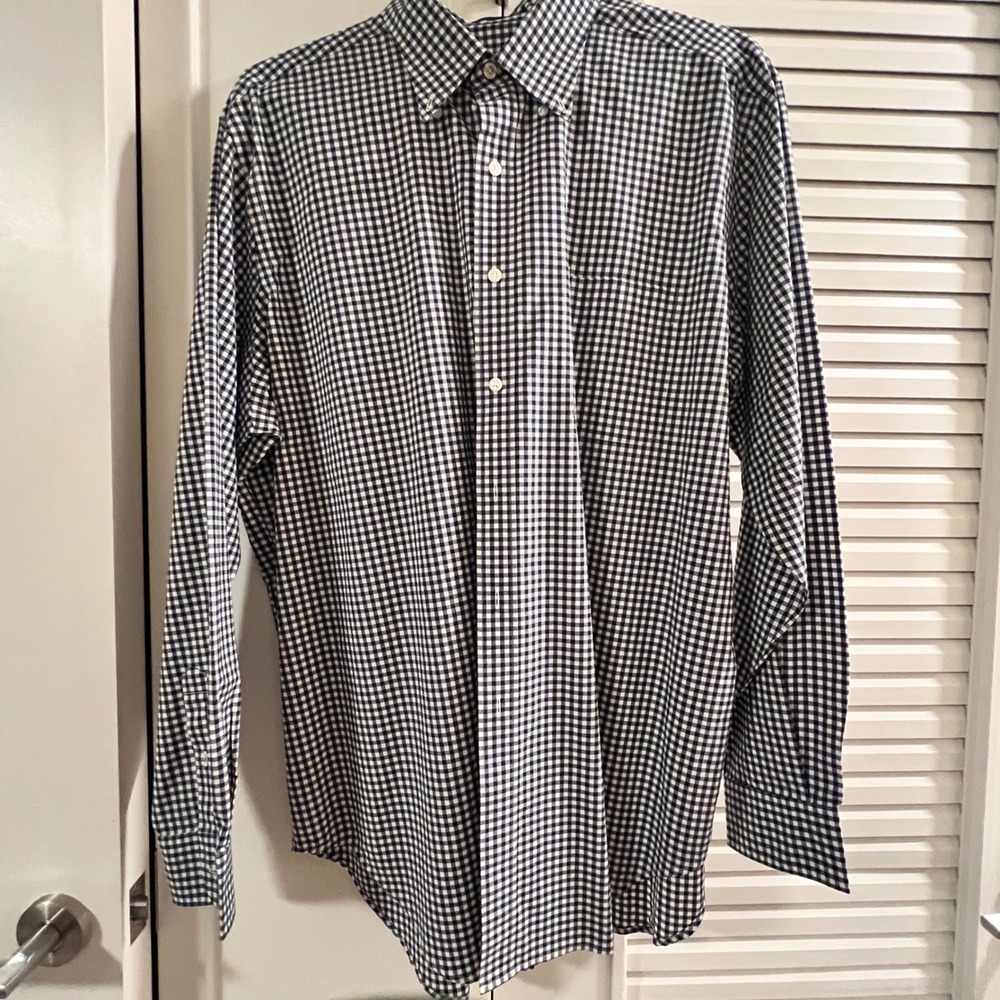 Austin Reed Button Down Shirt Mens XL Navy White Gingham Good Long Sleeve Check